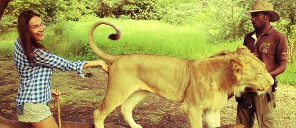 Алена Водонаева потрогала яички льва