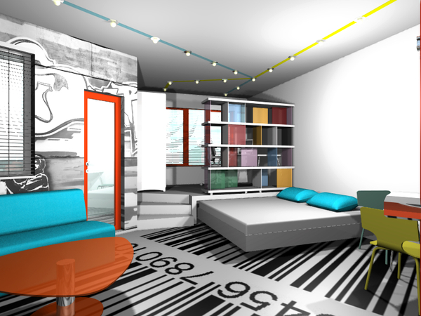 Стильная квартира-студия (36 кв. м) с кинопроектором