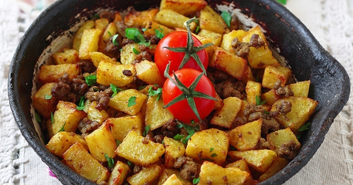 Картофель С Мясом На Сковороде Фото