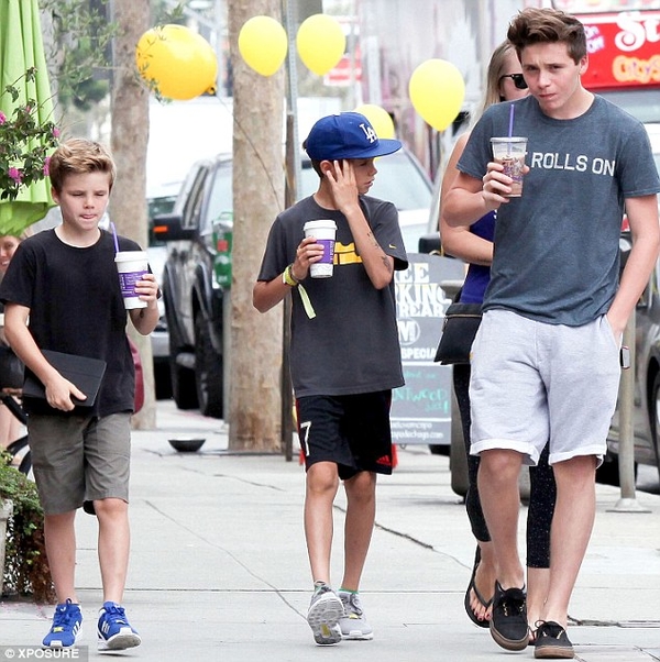 Дэвид Бекхэм прогуливается с сыновьями