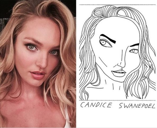 Молодой дизайнер рисует карикатуры на известных моделей