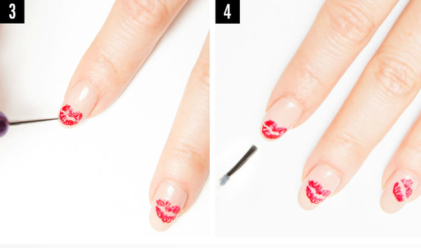 Маникюр на День святого Валентина с поцелуями: мастер-класс