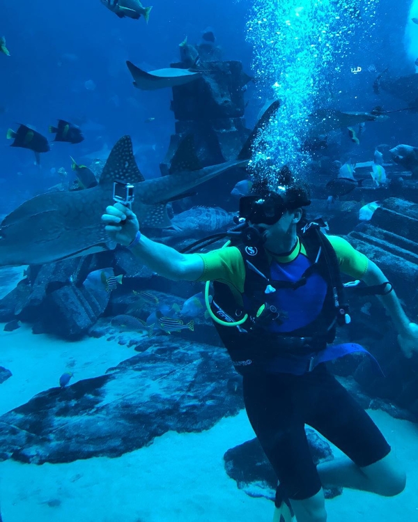 Александр Скичко поплавал с акулами