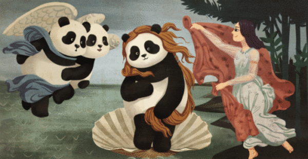 Иллюстратор из Китая создает панд в стиле шедевров живописи: забавные гивки