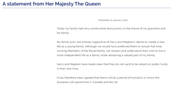 Елизавета II поддержала решение герцогов Сассекских: Официальное заявление