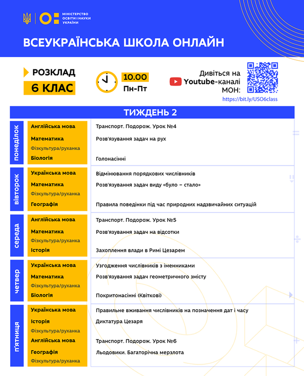 Всеукраинская школа онлайн: Расписание уроков на 13-17 апреля