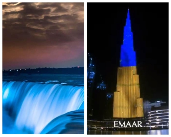Ко Дню Независимости: желто-голубым засияли водопады Ниагары и Бурдж Халифа