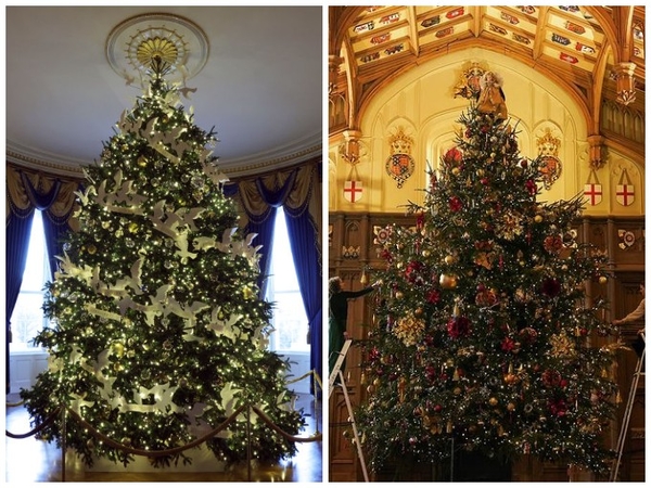 Как выглядят рождественские елки в Виндзорском замке и Белом доме: фото